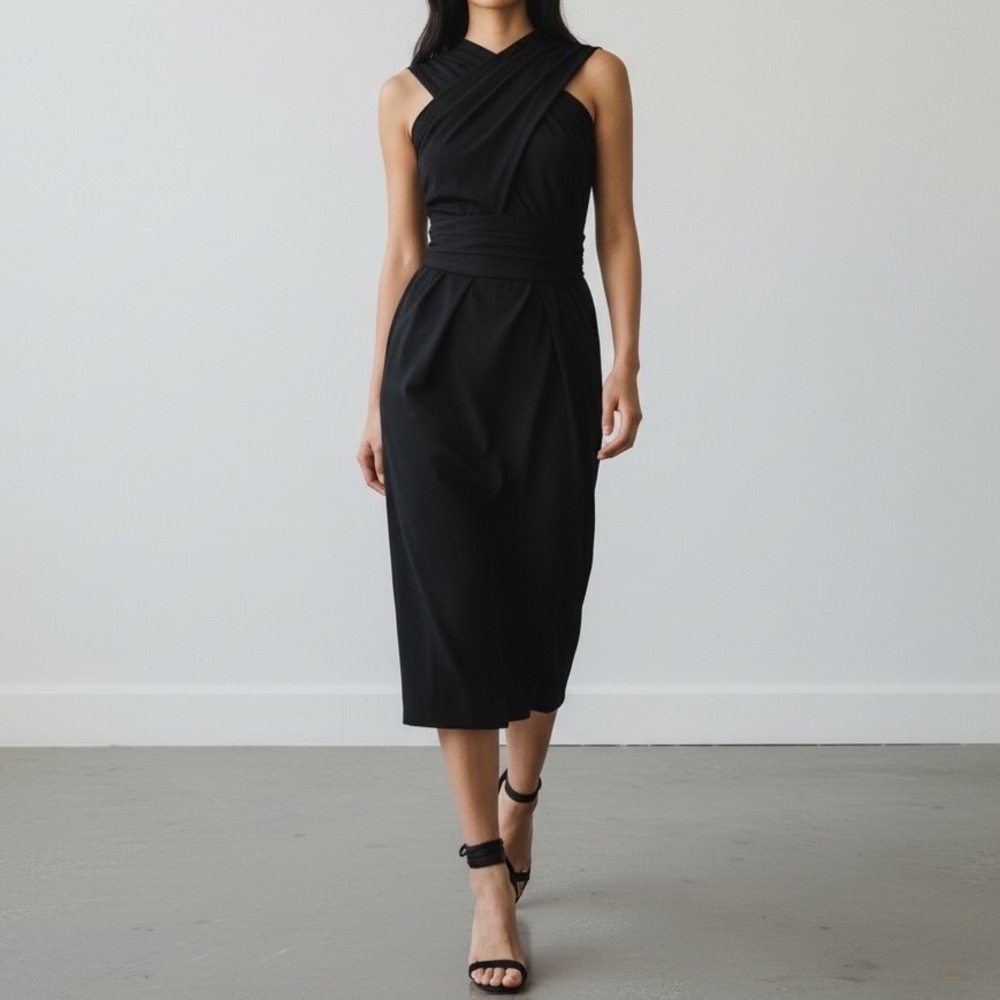 Sophia Kokosalaki Jersey Draped‎ Bubble Hem Dress in Black NEW size 40 / US 2